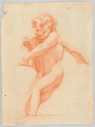 Tegning, barn støtter et objekt eller en struktur, 1750-1800