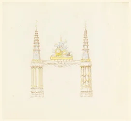 Tegning, skorstensstykke, musikrummets vestvæg, ca. 1820