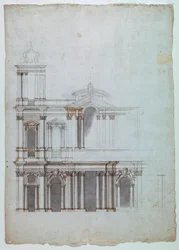 Tegning, kirkefacade, 18. århundrede