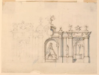 Tegning, Kolonnade med springvand, ca. 1770