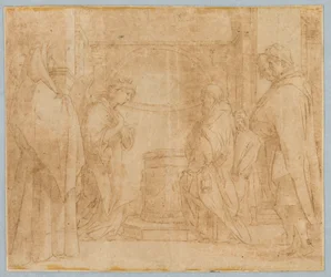 Tegning, kopi efter bebudelsen af englen til Zakarias, 1538-1600