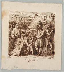 Tegning, Coriolanus går med til at ophæve belejringen af Rom, slutningen af det 19. århundrede