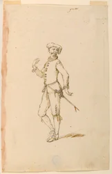 Tegning, kostumedesign: En kaptajn til en ballet, ca. 1720