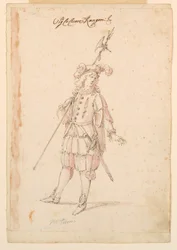 Tegning, kostumedesign: En tysker til en ballet, ca. 1720