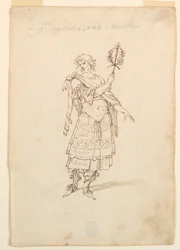 Tegning, kostumedesign: Valor og musik til en ballet, ca. 1720