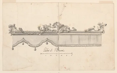 Tegning, Kransning af en baldakin (V: figurskitser), ca. 1750-75