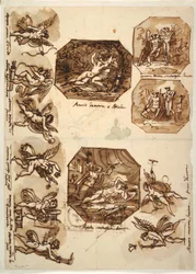 Tegning, Amor og Psyke: Fire oktagoner og otte tegninger af Amor, 1810-15