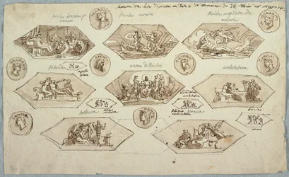 Tegning, udsmykning af loftet i et soveværelse i Villa Aldini, Montmorency, 1813