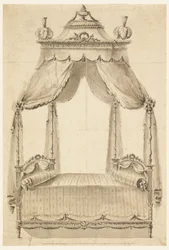 Tegning, design til en seng, ca. 1785