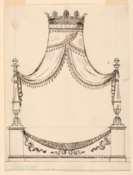 Tegning, design til en seng, ca. 1800