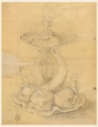 Tegning, design til et midterstykke, 1630-60