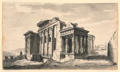 Tegning, scenografi, Erectheion på Akropolis, Athen, Grækenland, begyndelsen af det 19. århundrede