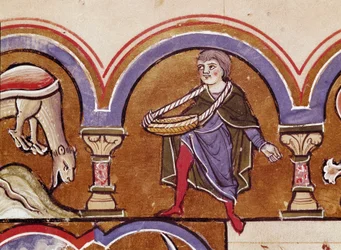 En bonde, der sår korn Detalje af en manuskriptside hentet fra "" The Psalter of Saint Elizabeth"" Cividale fra det 13. århundrede, Museo Archeologico
