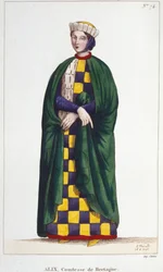 Alix de Thouars (1201-1221), grevinde af Bretagne, datter af Guy de Thouars, hertug af Bretagne. Stik fra 1830.