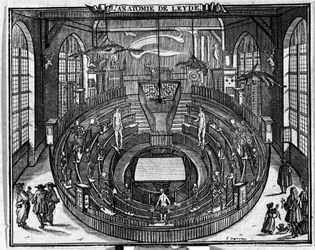Anatomisk teater ved universitetet i Leiden, slutningen af det 17. århundrede.