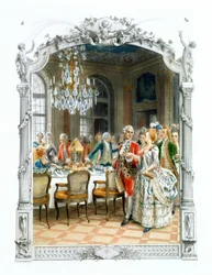 Aristokrater ved bordet i det 17. århundrede - i "En kvinde af kvalitet i det sidste århundrede""