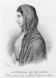 Aspasia af Milet, elskerinde til Perikles. Litografi af Bertotti. 19. århundrede.