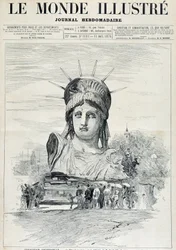 Ved verdensudstillingen i 1878: lederen af Frihedsgudinden af hr. Bartholdi, bestemt til havnen i New York - i "" The Illustrated World"" af 13/07/1878