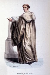 Benedictine of Mount Olivet eller Olivetain, religiøs orden grundlagt i Siena i det 14. århundrede. Indgravering af det 19. århundrede. Saml. privat, Milano.