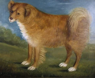 Brun hund i et landskab, ca. 1850 (olie på lærred)