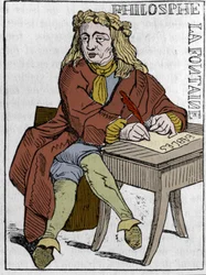 Kort at spille fra den franske republik (1793) offentliggjort i nationalkonventet den 21/09/1792 efter kongerigernes fald: filosoffens karakter under træk fra Jean de la Fontaine (1621-1695) fransk digter. I "" Den maleriske butik"" 1