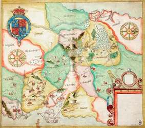 Det centrale Irland, Dublin til Sligo, ca. 1600 (linned, papir)