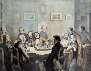 Skakspillere Litografi af det 19. århundrede.