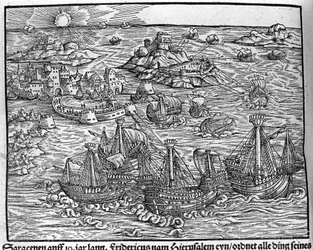 Sammenstød mellem saracenere. Gravering af Johann Stumpff "" Den noble struen belten fromen""