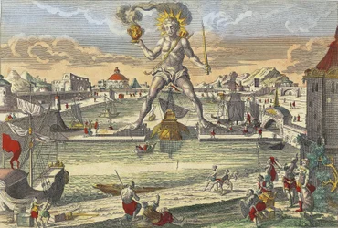Kolossen af Rhodos - "" Kolossen af Rhodos"" (Colosso di Rodi) - gravering 1700-tallet