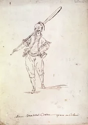Kostume til karakteren Roland i operaen af samme navn af komponisten Niccolo Vito Piccinni (eller Piccini) (1728-1800) efter en libretto af Jean Francois Marmontel (1778). Tegning af slutningen af 1700-tallet