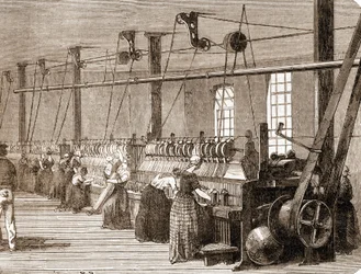 Bomuldsvæveværksted. 1860 gravering.