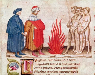 Dante og Virgil omgivet af de forbandede sjæle (fra Helvede, i den guddommelige komedie) - miniature 1400-tallet