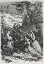 Doralice og Isabelle vil adskille Mandricard og Zerbin - indgravering af 1851 fra "" Roland furieux""