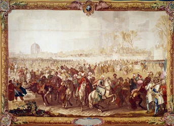 Udgang af den tyrkiske ambassadør Mehmet Effendi fra Tuileriehaven efter audiensen givet af kong Louis XV den 21/03/1721 1700-tals gobelin. Paris, nationale møbler