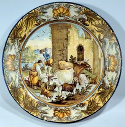 Fajancefad, der repræsenterer en pastoral scene. Paris fra det 18. århundrede. Musée du Louvre