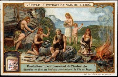Flintredskaber fra de forhistoriske indbyggere på Rugen Island - Liebig-reklamemærke
