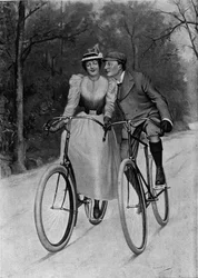 Flirt slutningen af århundredet: par en cykel - gravering