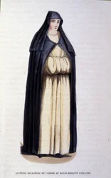 Tidligere nonne af St. Brigitte af Irlands orden. Gravering fra et album om religiøse ordrer, Paris