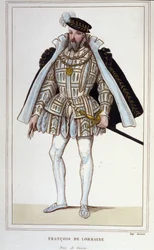 François de Lorraine (1519-1563). Hertug af Aumale, derefter 2. hertug af Guise. fransk generalløjtnant. Stik fra 1830.