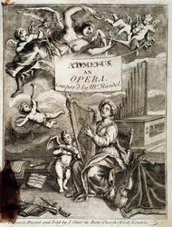 Forsiden af Admetus”” opera komponeret af Georg Friedrich Handel (eller Handel) (1685-1759)”” Indgravering. 1700-tallet. Bologna, civico museo musico