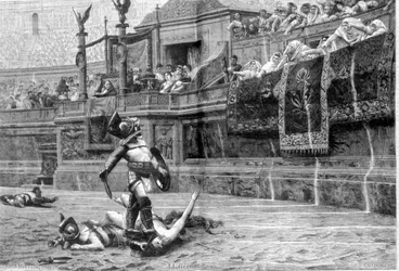 Gladiatorkamp i romertiden efter maleriet af J L Gerome
