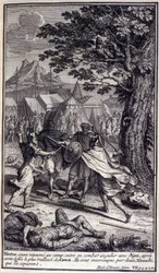 Hector vender tilbage til lejren og går ind i en enestående kamp med Ajax efter at have udfordret den mest tapre af grækerne. De bliver afbrudt af to herauter, der adskiller dem. Illustration af bog VII af Iliaden af Homere, fransk udgave
