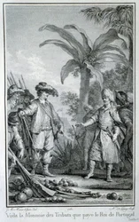 Her er den hyldestvaluta, som kongen af ​​Portugal betaler: portugisisk handel i kolonierne - i "Filosofisk og politisk historie om europæiske etablissementer og handel i de to Indien", af Guillaume Thomas Raynal, red. Skovl