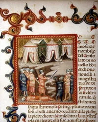 Historiae romanae årtier (= grupper af 10 bøger) (i fransk Roms historie fra dens grundlæggelse indtil 292 f.Kr.) af Titus Live (Titus Live) eller Titus Livius på latin (-59 - 17). Miniature, der repræsenterer den romerske erobring. sd. 14. århundrede.