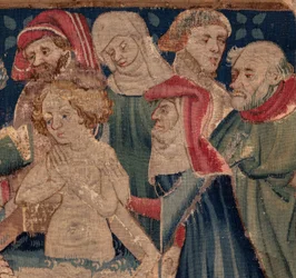 Historien om Saint Piat og Saint Eleuthère, Scene 13: Dåb af Blanda (Hvordan de gode helgener døbte dattertribunen, der rejste midler ved et meget stort mysterium: Blande, der var en mor til den gode helgen). Detalje.