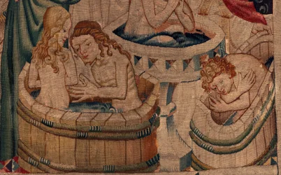 Historien om Saint Piat og Saint Eleuthère, Scene 7 dåb af de eksilkristne, Detalje. Dåben.
