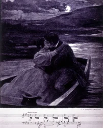 Illustration til Beau Donau Bleu af Johann Strauss (1825-1899), østrigsk dirigent og komponist.