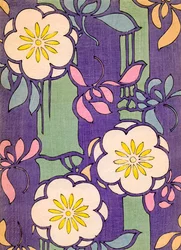 Illustration af blomsterblomster på lavendel og grøn baggrund