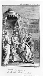 Illustration af Sémiramis, opera af Antonio Salieri (1750 - 1825). Hæfte af Pierre Metastase (eller Pietro Metastasio). Akt III, sidste scene.