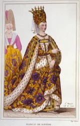 Isabelle (Isabelle, Elisabeth) af Bayern (1371-1435). Dronning af Frankrig. Stik af 1830.